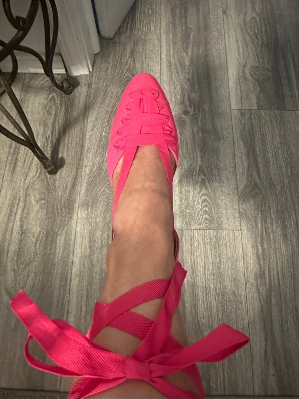 crown & ivy Hot Pink Lace-Up Pointed Ballet Flats